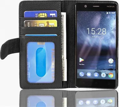 Produktbild von Cadorabo Hülle für Nokia 3 2017 in Schwarz Backcover Handy Schutz Hülle Book Case Booklet Kartenfächer
