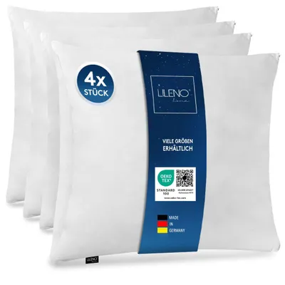 Produktbild von LILENO HOME Microfaser Kissen 80x80 cm DELUXE (1200g Füllung) [4er Set] bis 95 Grad waschbar mit Reißverschluss - Kopfkissen 80x80 cm als Kissen-Füllung für Bett - Deko-Sofa-Kissen