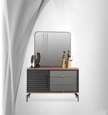Produktbild von Stilvolle Braune Kommode Rechteckiger Spiegel Eleganter Schlafzimmer Set