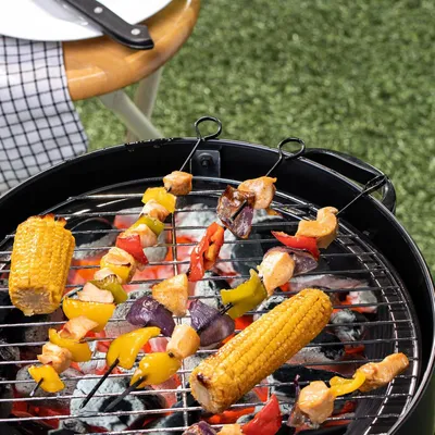 Produktbild von 16 x rostfreie Edelstahl-Kebabspieße - 32 cm lange Grillspieße - schwarze Fleischspieße auch für Gemüse und Meeresfrüchte (32 cm - 16 Stück)