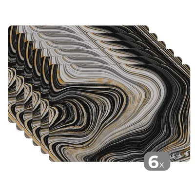 Obrázok produktu pre MuchoWow® Podložky Sada 6 podložiek Umývateľné podložky 30x45x0.3cm Mramor - zlatý - sivý Podložka pod stôl Nekĺzavá a odolná voči teplu