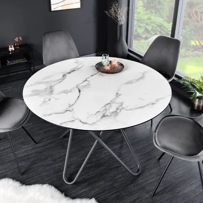 Produktbild von riess-ambiente Runder Esstisch ELLIPSE 120cm Marmor weiß Keramik Hairpin Legs Esszimmertisch Tisch Konferenztisch