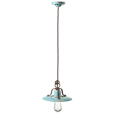 Produktbild von Ferroluce Pendellampe Hängelampe Vintage Giorgia Metall Keramik Türkis Rost E27