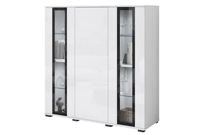 Image de MINIO go for it, commode haute, "FARO", 120 cm, 3 portes, sans éclairage LED, blanc / blanc brillant couleur
