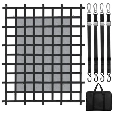 Zdjęcie produktu dla Siatka ładunkowa VEVOR, 183 x 145 cm, siatka do przestrzeni ładunkowej ciężarówki, 4 regulowane paski z karabińczykami i hakami S, odporna na zużycie i warunki atmosferyczne siatka transportowa