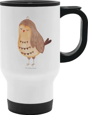 Produktbild von Mr. & Mrs. Panda thermosbecher Eule Zufrieden - Weiß - Geschenk, To Go Becher, Kaffee-Thermobecher, glücklich, Thermobecher, Müde, Hochzeitstag, Liebe Spruch, Waldtier