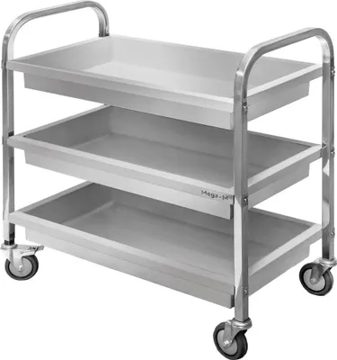 Zdjęcie produktu dla Wózek kelnerski cateringowy ze stali nierdzewnej 3-półkowy głęboki Mega-M 95x50x95 cm