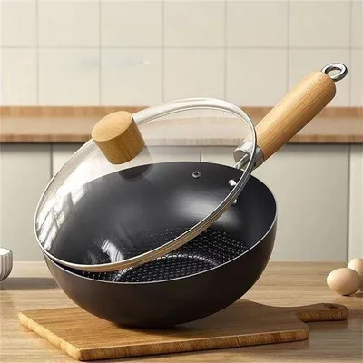 Image de Casserole multifonction avec couvercle en verre, comprenant une casserole 3 en 1, une poêle à rôtir et une mini-casserole, revêtement antiadhésif, adaptée à la cuisson au wok et à la friture (18 cm)