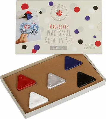 Produktbild von Wachsmal Kreativ-Set Fahrzeuge, 5 Wachsmalfarben 5 Schablonenmotive