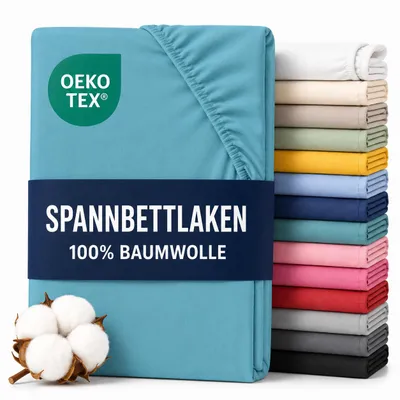 Produktbild von Komfortec Jersey Spannbettlaken 140x200 cm, 100% Baumwolle, Türkis, KI-generiertes Bild