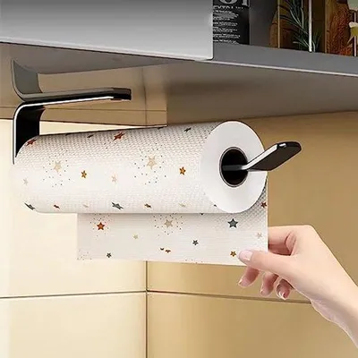 Produktbild von Aluminium Wandrolhalter ohne Bohren, Küchenrolhalter mit Aufbewahrung, Aluminium Papierrolhalter, Küchenrolhalter mit Organizer