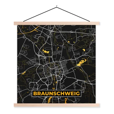 Produktbild von MuchoWow® Textilposter Braunschweig - Stadtplan - Gold - Karte - Deutschland 120x120 cm mit holzfarbenen Rahmen - Textil-Poster