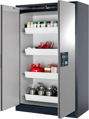 Produktbild von Gefahrstoffschrank - 1.953x1.193x615 mm - 2 Auszugswannen - Stahl - Front silber