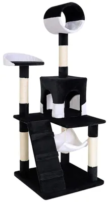 Produktbild von lionto Kratzbaum, stilvoller 133 cm Katzenbaum mit Plüschbezug, robusten Sisalstämmen & vielseitigen Liegeflächen, schwarz/weiß
