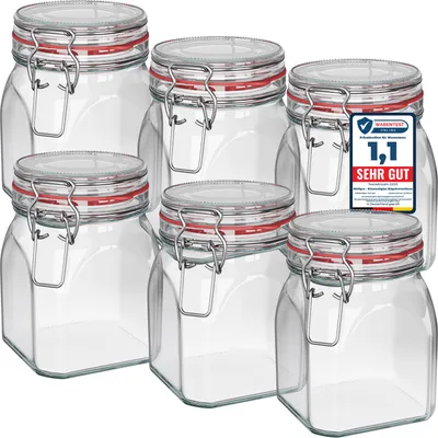 Produktbild von WELLGRO Einmachgläser mit Bügelverschluss eckig 900ml - Gläser