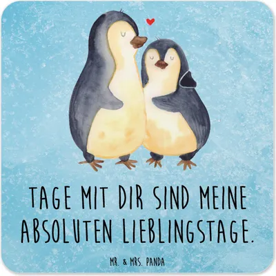Produktbild von Mr. & Mrs. Panda Tischuntersetzer Pinguin umarmen 6er Set - Eisblau - Geschenk, Glas-Untersetzer, Untersetzer für Gläser, Liebe, Getränke, Hochzeit, Design, Coaster