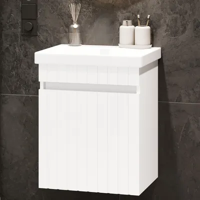 Produktbild von Planetmöbel Cosmia Waschtisch mit Schublade 50 cm & Waschbecken Weiß Matt