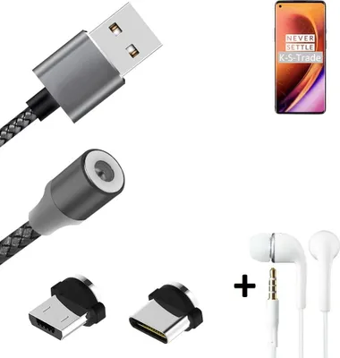 Produktbild von K-S-Trade® Hochwertiges Magnet-Lade-kabel Sync-Kabel Daten-Kabel + Kopfhörer kompatibel mit OnePlus 8 Pro mit USB-Typ-C-Anschluss und