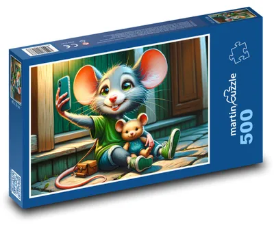 Produktbild von Puzzle 500 Glückliche Maus mit Handy - martinpuzzle