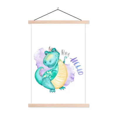 Obrázok produktu pre MuchoWow® Textilný plagát - Škôlka - Dinosaurus - Biela - Chlapci - Dievčatá - Deti - 40x60cm - S hnedými lamelami