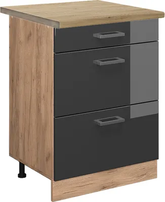 Immagine prodotto di Mobiletto base per cucina Vicco R-Line Antracite lucido 60 cm con cassetti, PL Rovere, Model 45994