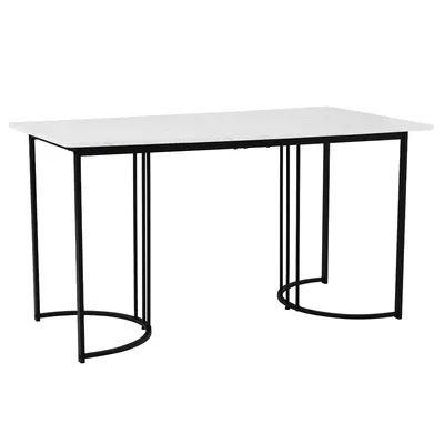 Obrázek produktu pro Sweiko 140 x 80 cm jídelní stůl,(1-St), moderní kuchyňský stůl, kovový rám obdélníkového jídelního stolu v moderním mramorovém vzoru kuchyňský stůl s nastavitelnými nohami pro jídelnu obývací pokoj, bílá/černá