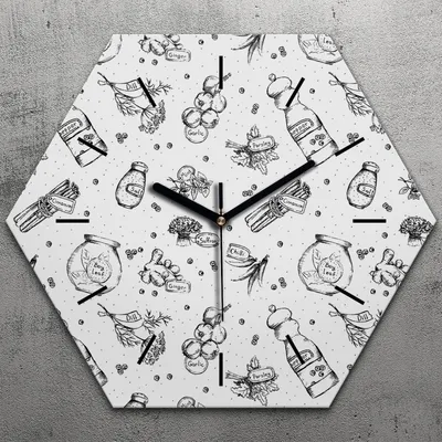 Produktbild von Uhr hexagonal 40 cm Glas Geräuschlos schwarze Zeiger - Gewürzen und Kräutern