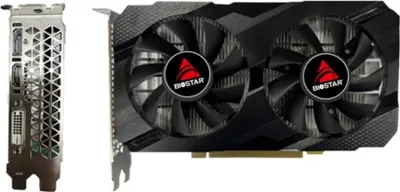A computer graphics card shown from the front and side.