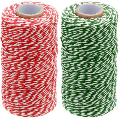 Produktbild von Baumwoll-Schnur Rot & Grün 200M 2mm Bäcker-Bindfaden Bastelschnur Dekokordel