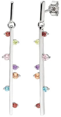 Produktbild von Ohrhänger aus 925 Silber Stäbchen mit 14 Zirkonia multicolor Ohrringe Ohrschmuck