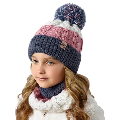 Produktbild von Mädchen Wintermütze Strickmütze mit Schlauchschal Winterset, Gr. 52-54, Blau-Altrosa-Creme