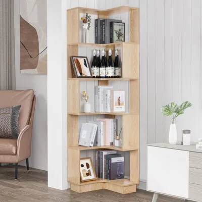 Obrázek produktu pro Rohová knihovna, 5 polic, výška 175 cm, dřevo, otevřená konstrukce, regál