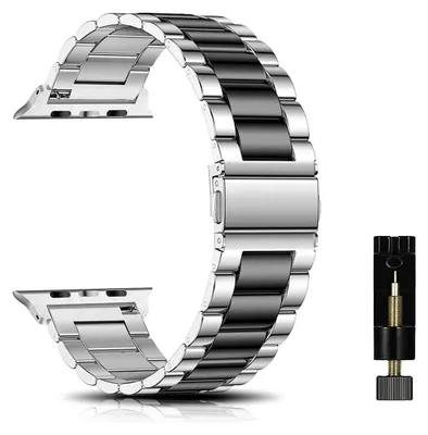 Obrázok produktu pre Solidchoice – Náramok na Apple Watch 38 mm/40 mm/41 mm – Nerezová oceľ, strieborná/čierna