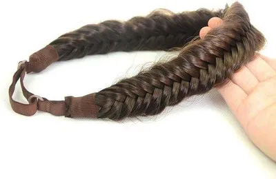 Imagen del producto de Diadema con una larga trenza de pelo sintético, diseño clásico, accesorio para belleza y peinado (marrón oscuro, elástica)