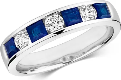 Produktbild von Modischer 9 Karat (375) Weißgold Halb Eternity Damen - Diamant Ring Brillant-Schliff 0.32 Karat HI - I1 mit Saphir, 53 (16.9); TRS2169RSM