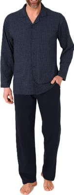 Produktbild von Normann Herren Langarm Schlafanzug Pyjama zum durchknöpfen, auch in Übergrössen ; marine/blau , 60