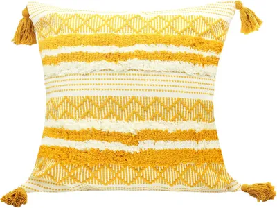 Produktbild von Dekokissenbezug 45x45 cm, Gelb und Weiß, Handgewebt, für Sofa und Wohnzimmer