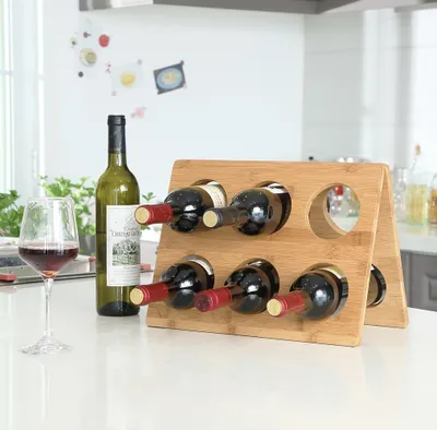 Produktbild von Design Weinregal für 6 Flaschen Wein aus Bambus - Hochwertiges Weinflaschenregal - Decopatent