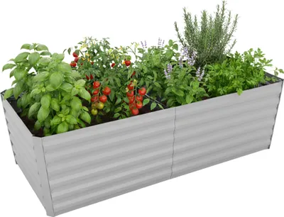 Image de Jardinière surélevée Relaxdays, métal galvanisé, H x l x P : 57 x 180 x 90 cm, jardinière carrée pour légumes, herbes aromatiques et fleurs, gris clair
