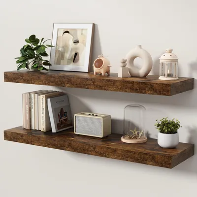Immagine prodotto di Set di mensole sospese, 2 pezzi, 100 cm, in legno MDF, da montare a parete