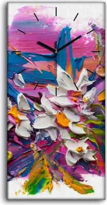 Produktbild von Dekor Leinwand Uhr Wandbilder Geräuschlos 30x60 Abstrakte Kunst Blumen - schwarze Hände