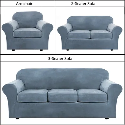 Obrázek produktu pro 1/2/3/sedací pohovka sametový slipcover plyšový potah pohovky elastický potah pohovky se samostatnými kryty polštářů, šedá modrá