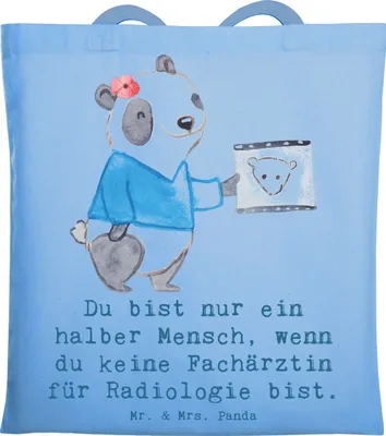 Produktbild von Mr. & Mrs. Panda Tote Bag Fachärztin für Radiologie Herz - Sky Blue - Geschenk, Laptoptasche, Stoffbeutel, Tasche, Jutebeutel, Shopping, Schultasche