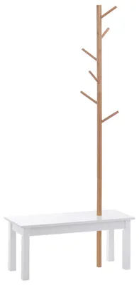 Produktbild von HOMCOM Garderobenständer Baum-Design Garderobe mit Sitzbank Zweige 6 Haken