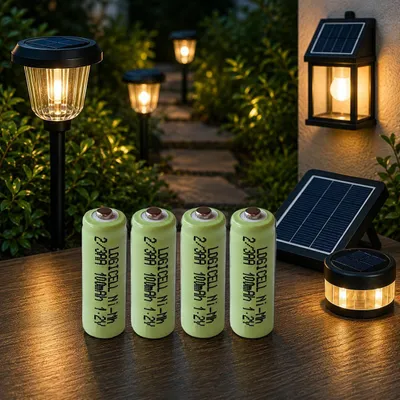 Produktbild von 4 Stück LogiCell Wiederaufladbare 2/3AA Ni-MH-Akku 100mAh, 1,2V Solar Mignon Batterie für Solarprodukte, Solarlampen, LED Gartenleuchte Dekoleuchten