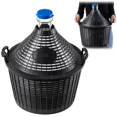 Obrázok produktu pre Sklenený karboš KADAX s plastovým košom "Alatri", úzky otvor, karboš na víno, fľaše, fermentačná nádoba, 15 litrov