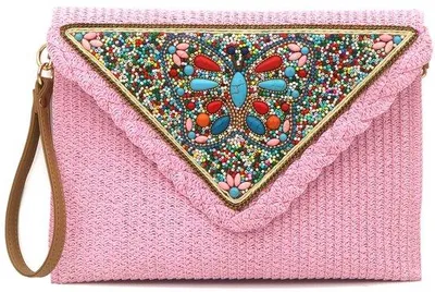 Obrázok produktu pre Taška cez rameno s korálkami – Dámska taška cez rameno – Kabelka – Tkaná – Korálky – X cm – 27,5 x 20 cm – Ružová