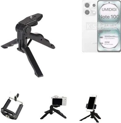 Produktbild von K-S-Trade Stativ Tisch-Ständer Dreibein Handy-Stativ Ständer kompatibel mit UMIDIGI Note 100 Mini-Stativ Smartphone Tripod Handy-Stativ aus Plastik