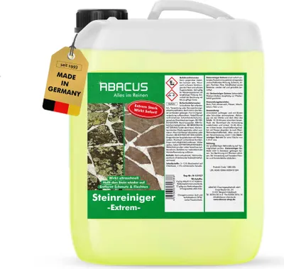 Produktbild von ABACUS® Steinreiniger Extrem, intensiver Steinreiniger für außen mit Sofortwirkung, entfernt sofort Schmutz, Grünbelag & Flechten auf Steinen 1x 2,5L