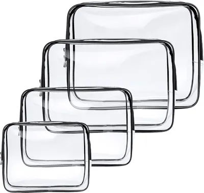 Immagine prodotto di 4 sacchetti trasparenti, in PVC, impermeabili, ideali per i viaggi